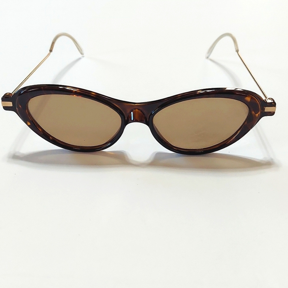 Prada Cat Eye Tortoise Frame Brown Lens Slim Gold Arm Ladies Sunglasses